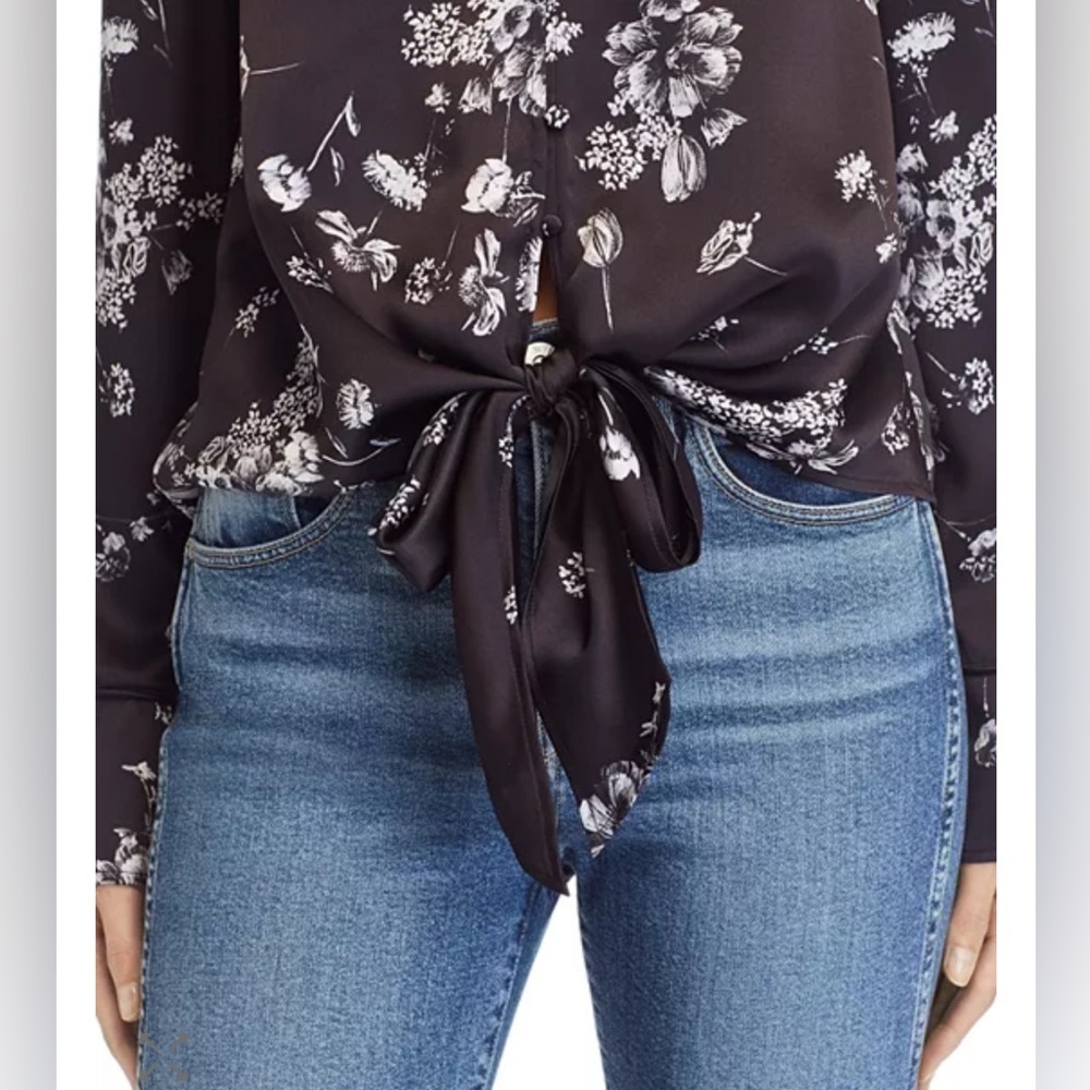 Cami NYC Lila Black Floral Tie-Front Blouse - Picture 3 of 7